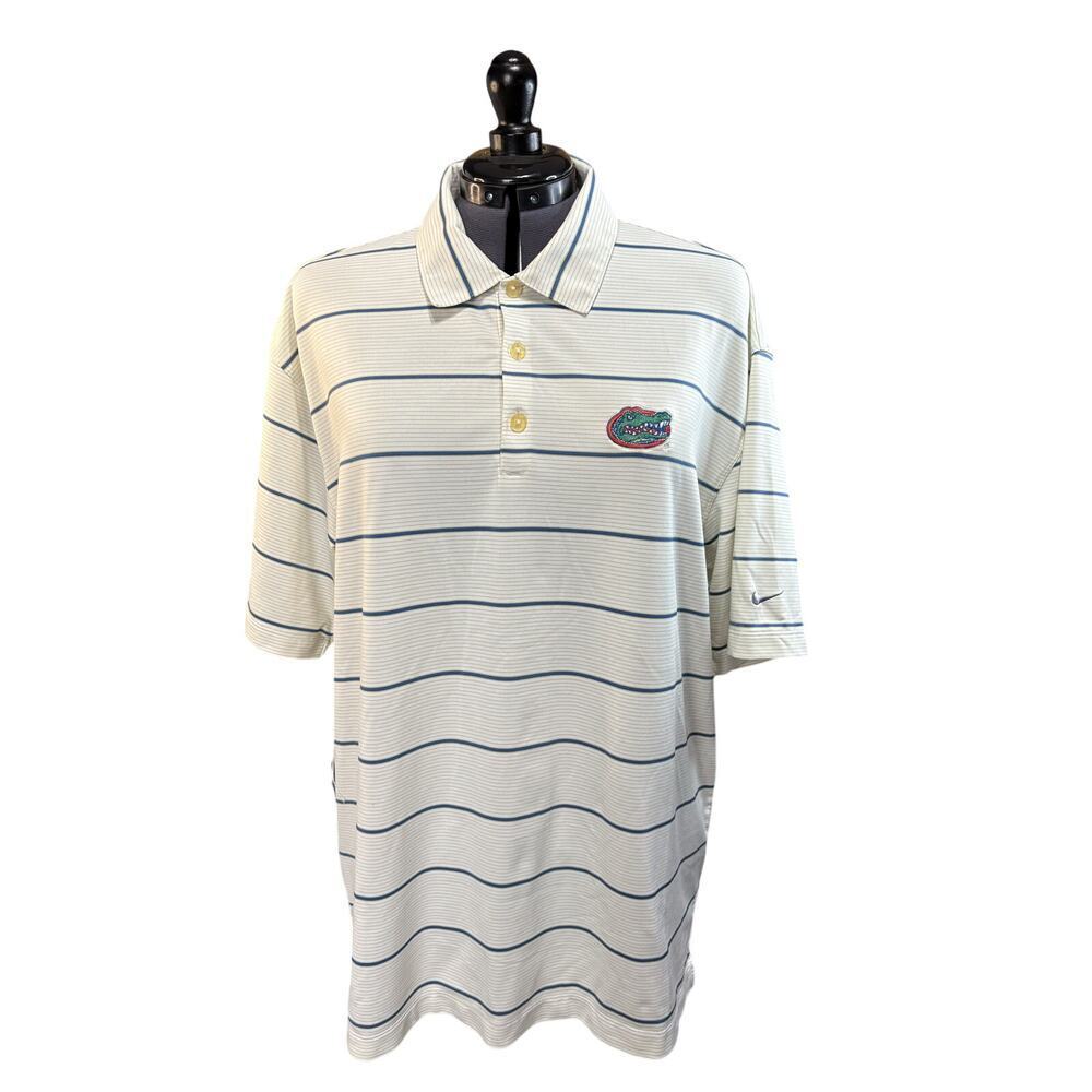Nike Golf Dri Fit UF Gators Striped Polo Embroidered Logo Sz XL